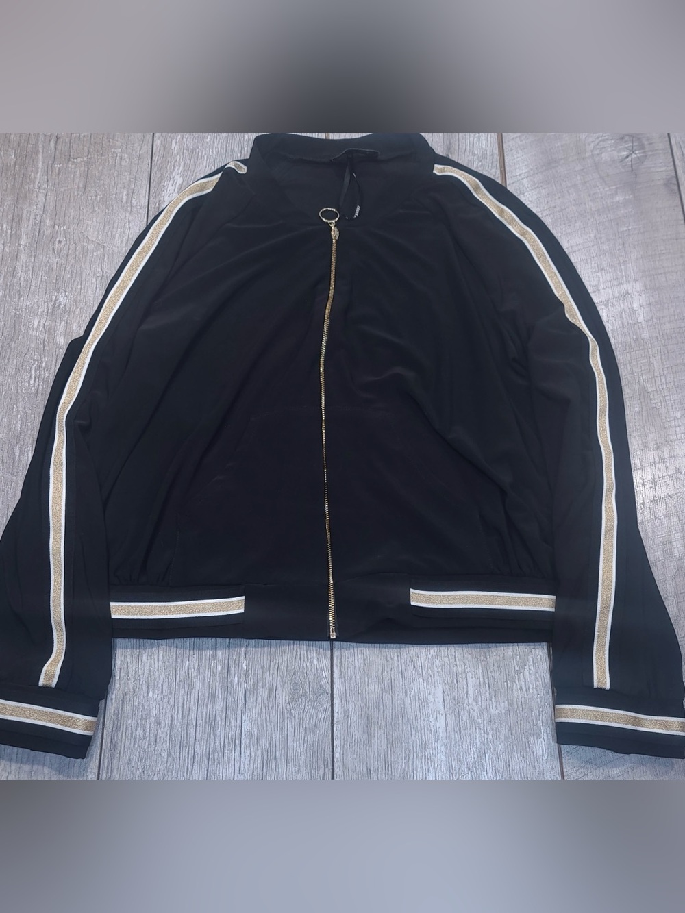 Frank Lyman women’s Track-Style Zip Jacket with Gold Trim L/xl made in Canada